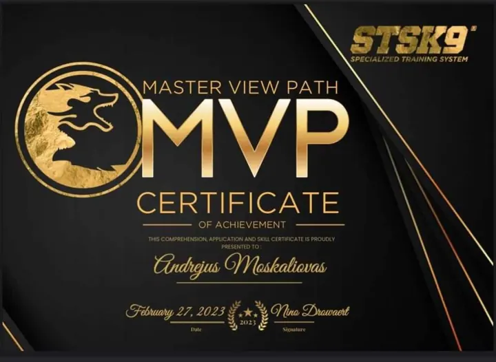 STSK9 Master View Path certificate awarded to Andrejus Moskaliovas